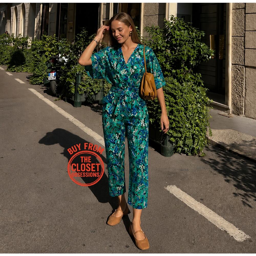 Zara NWT Blue Paisley Belted Wide Leg Jumpsuit S - Picture 9 of 16